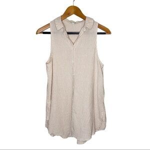 Rag Poets Beautiful Sleeveless Button Down Striped Pink and Cream Shirt